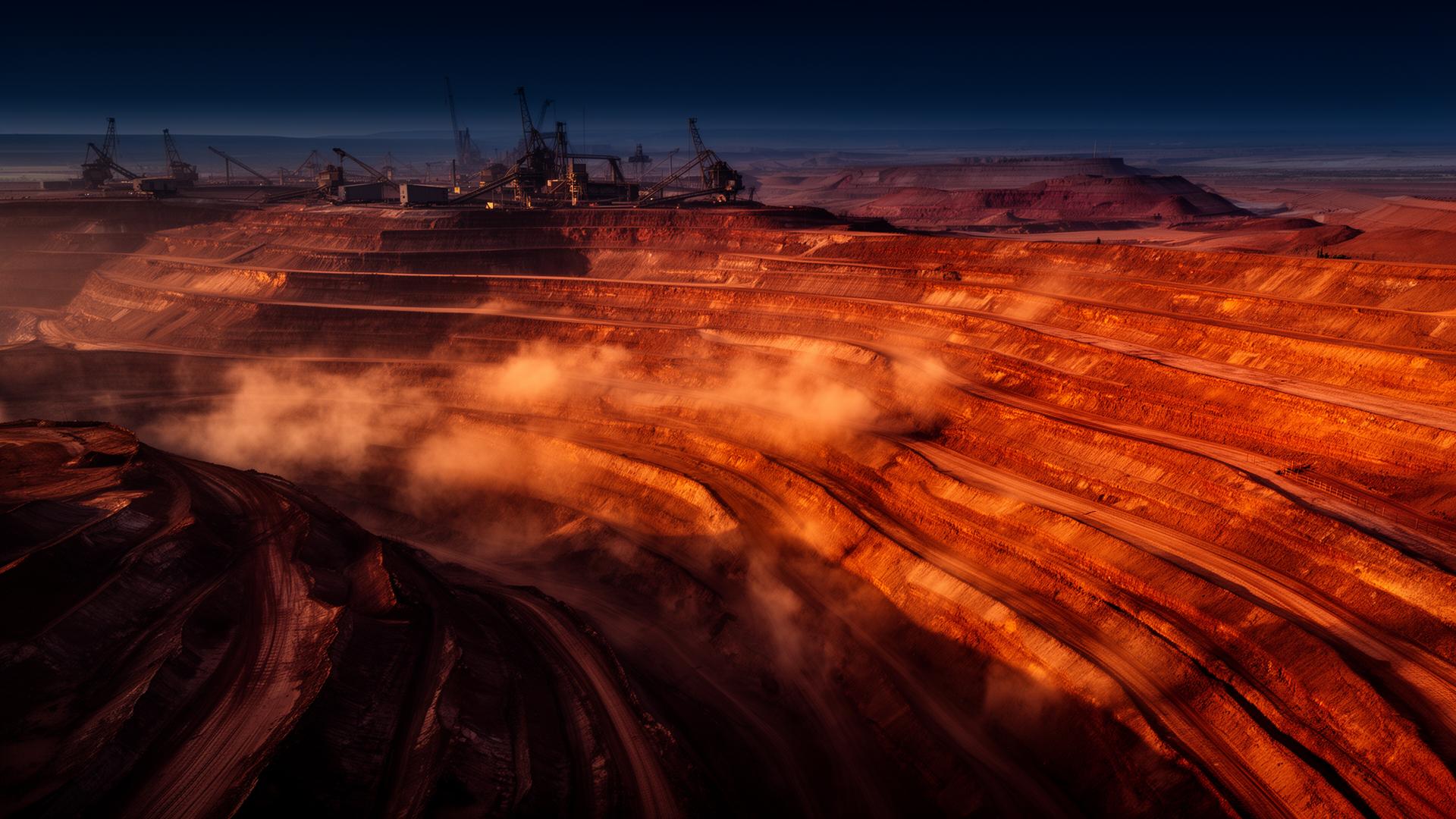 Open-pit mine at golden hour